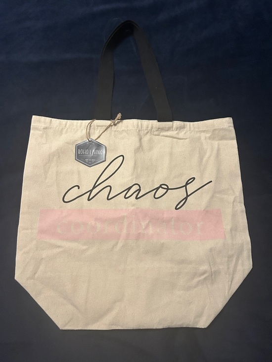 Handbags - "Chaos Coordinator” Canvas Tote Bag in Cream with Black Handles